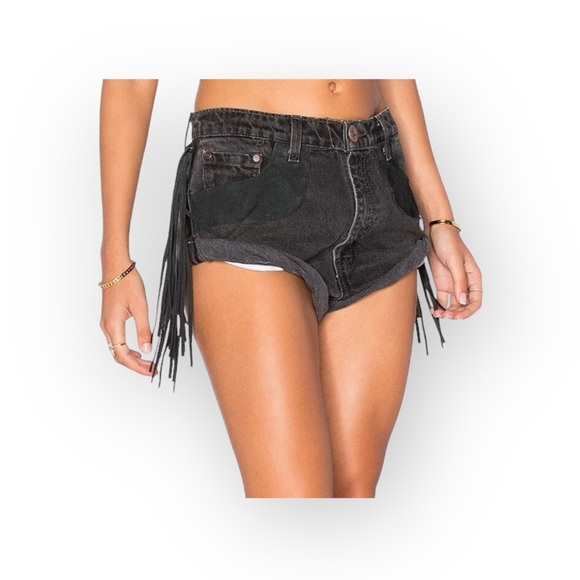 VHTF: One Teaspoon ☻︎ OOAK Vintage Western Suede Fringe Bandits Shorts ☻︎ Black - Picture 3 of 17
